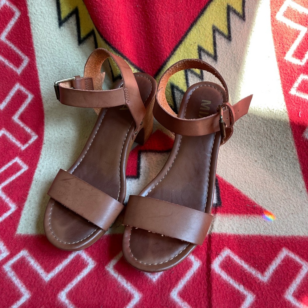Brown chunky strap heels